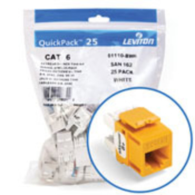 Leviton 61110-BY6 Leviton 61110-BY6 eXtreme&reg; QuickPort&reg; Category 6 Modular Connector; Snap-In/Panel/Wall Plate Mount, 8P8C, Yellow, 25/Pack