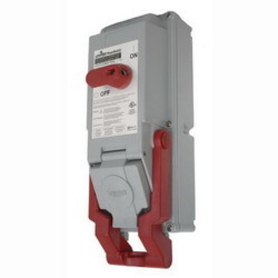 Leviton MIDSR-23 Leviton MIDSR-23 Powerswitch&trade; Mechanically Interlocked Non-Fused Safety Disconnect Switch with Locking Receptacle Bracket; 30 Amp, 600 Volt AC, 2/3/4 Pole, NO, Gray