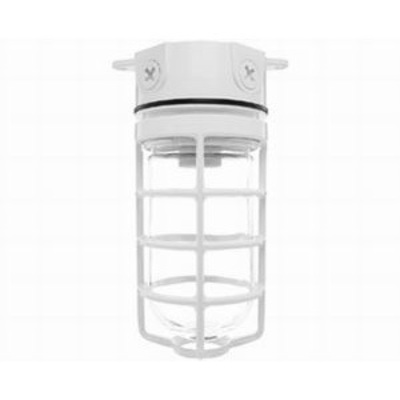 RAB Lighting VLX100DGW RAB VLX100DGW 1-Light Ceiling/Surface With Built-In 3 Inch Box Mount 100 Series Vaporproof HID Light Fixture With Guard; 150 Watt, A19, White, Lamp Not Included
